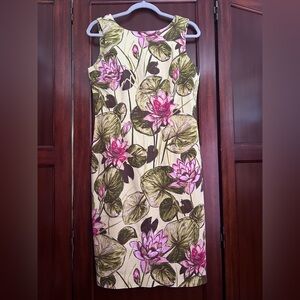Talbots Cream Maxi Dress with Pink Floral & Olive Leaves